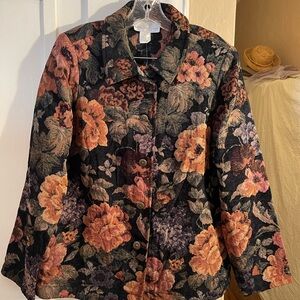 Susan Graver Floral Blazer - Black and Orange